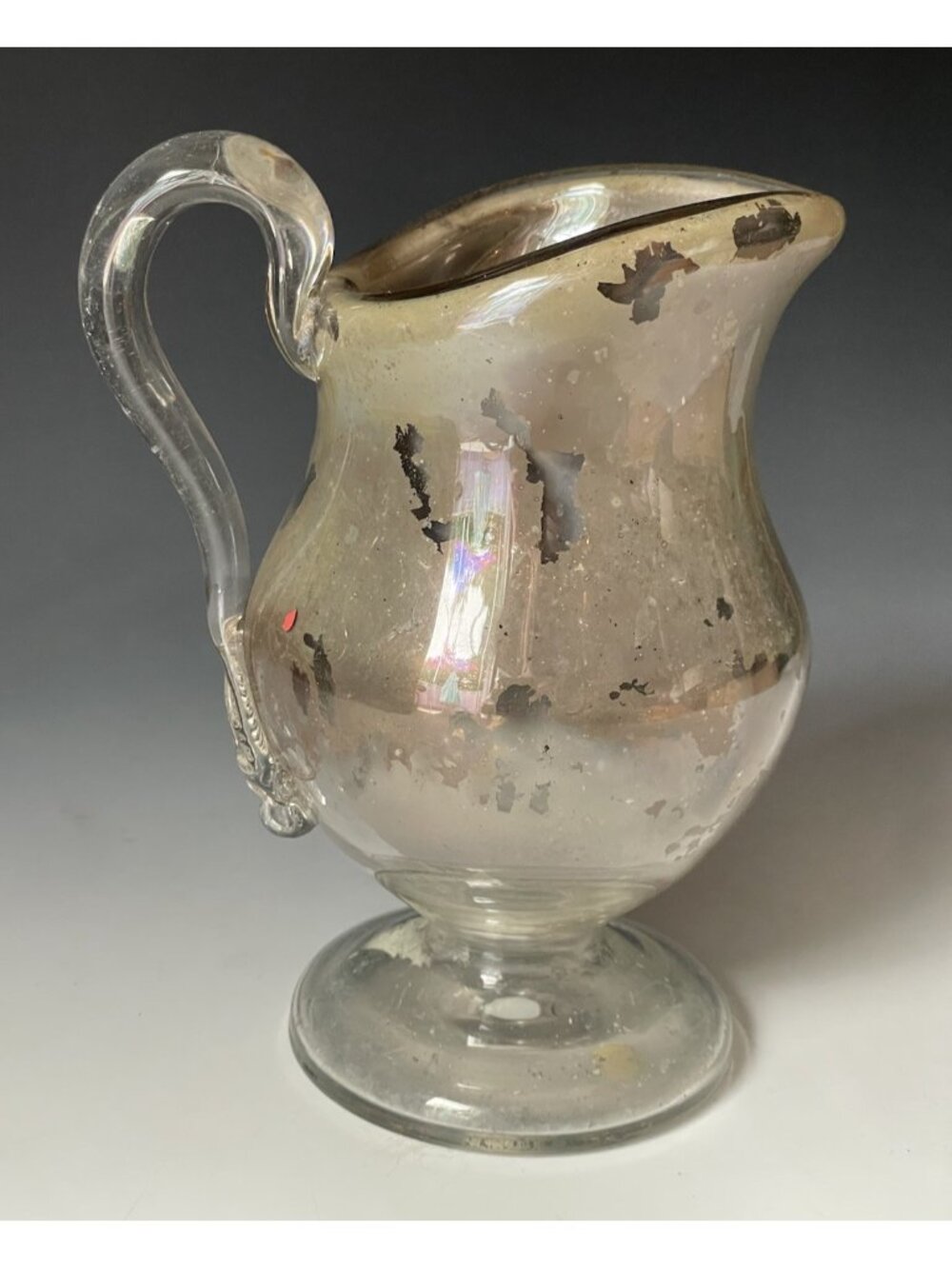 RARE Antique Mercury Glass Pitcher New England / Boston Sandwich Applied Handle